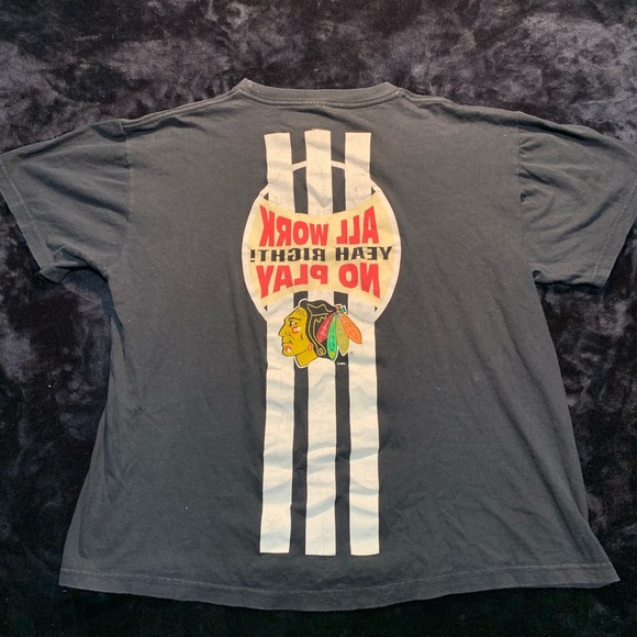 💛 Vintage Chicago Blackhawks Graphic Tee – “All Work No Play” – L/XL - Picture 3 of 8